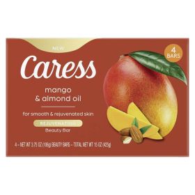 Caress Bar Soap for Women, Mango & Almond Oil for All Skin 3.75 oz 4 Body Bath Bars